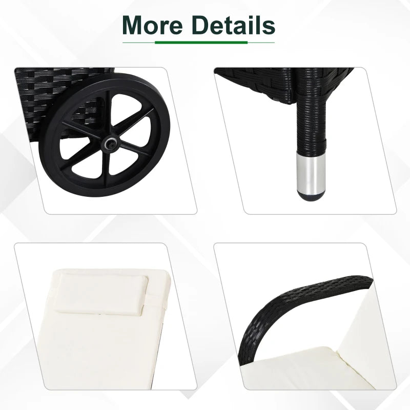 Black Rattan 2-Seater Sun Lounger Set with Side Table