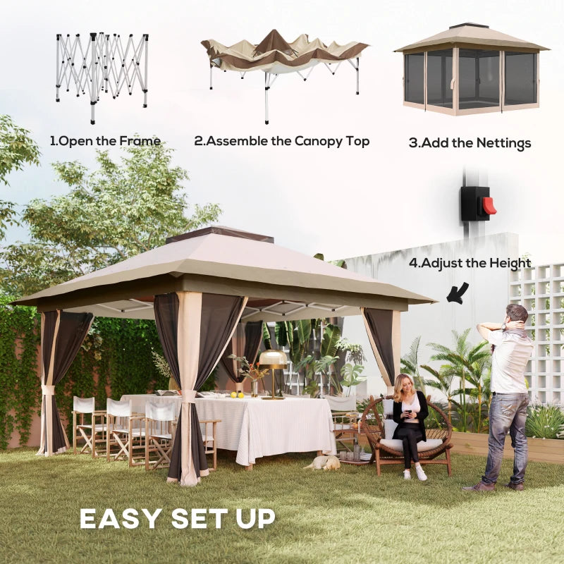 Spacious 3.6m Pop-Up Gazebo with Accessories - Beige