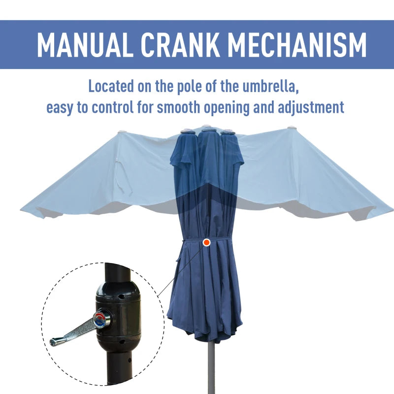 Dark Blue Double-sided Crank Sun Umbrella Canopy - 4.6M
