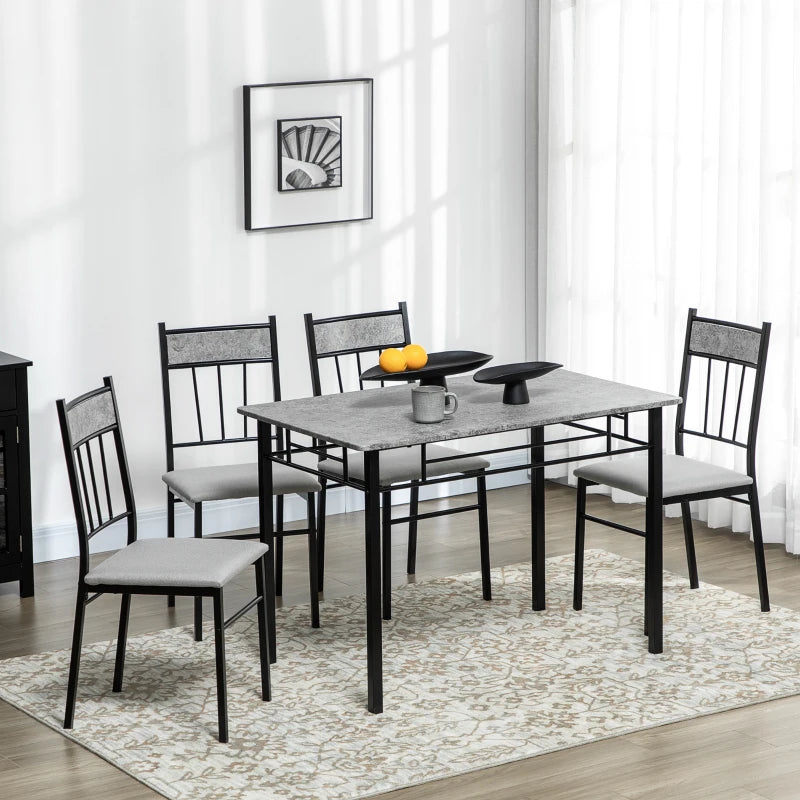 Elegant Five-Piece Grey and Black Marble Effect Dining Table Set for Modern Home Decor