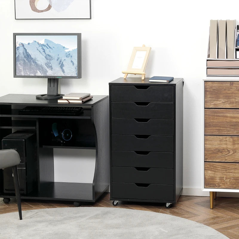 Vinsetto Black Seven-Drawer Filing Cabinet on Wheels - Stylish Storage Solution for Home Office Organization