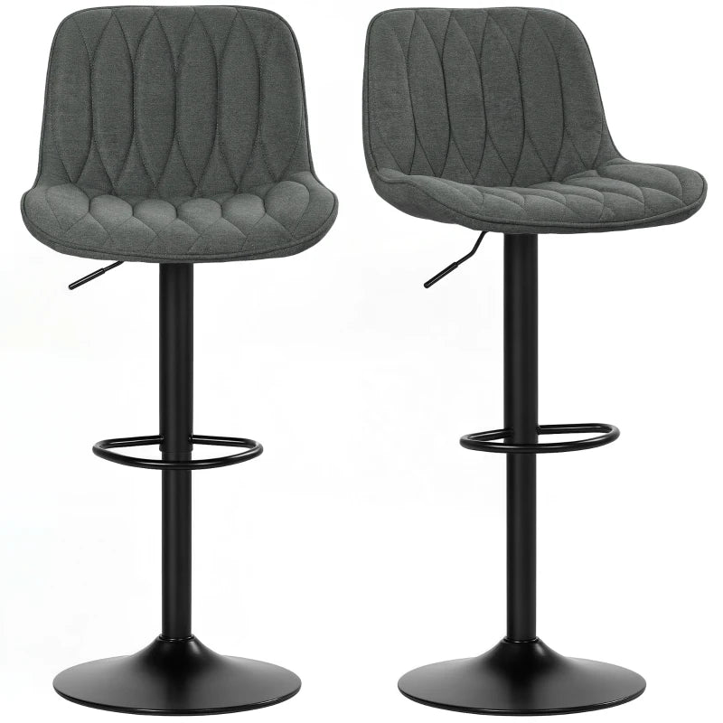 Set of 2 Charcoal Grey Linen-Look Bar Stools - Stylish & Comfortable Seating for Kitchen or Home Bar