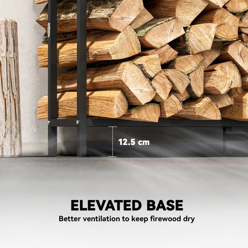6.5 FT Heavy Duty Steel Firewood Log Rack - 300 kg Capacity Indoor/Outdoor Wood Storage with Decorative Bonfire Pattern