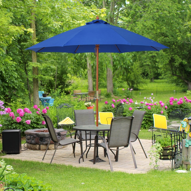 Blue 2.5m Round Garden Parasol Umbrella with Wooden Pole
