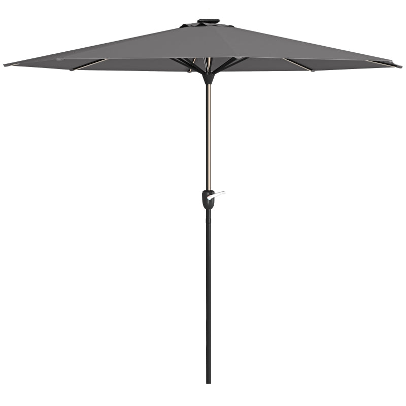 Charcoal Grey Solar LED Patio Umbrella with Crank Handle