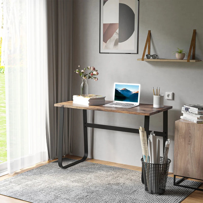 Industrial Computer Table & Writing Desk - Steel Frame, Wood Top, Rustic Brown & Black, 115x58x74.5cm - Home Study Furniture