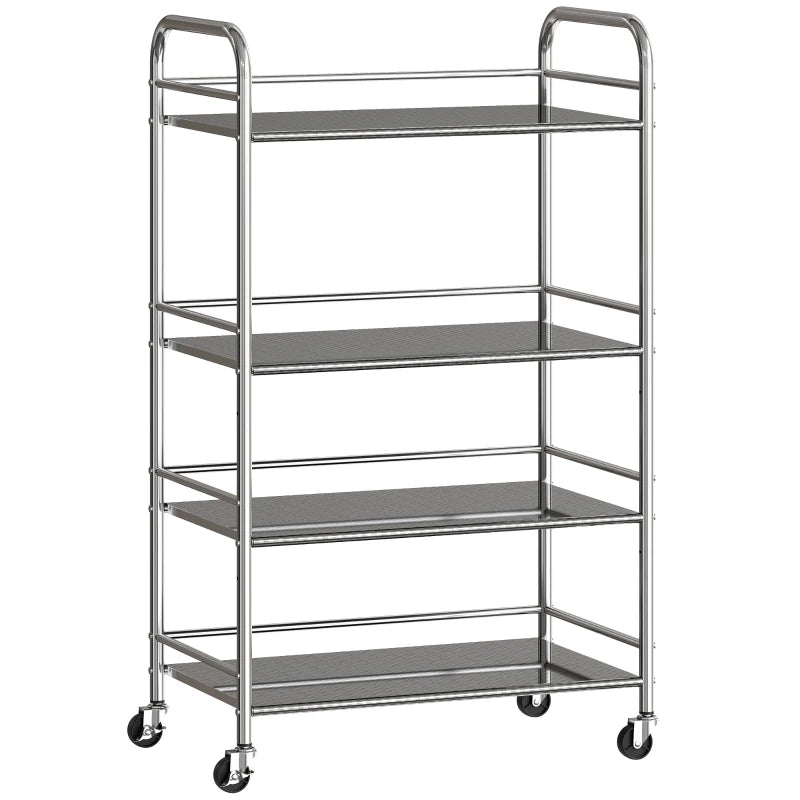 4-Tier Stainless Steel Kitchen Storage Trolley with Adjustable Shelves - Versatile Silver Cart for Organizing Kitchen Essentials