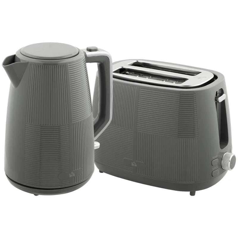 Premium Grey Kettle & Toaster Set - 1.7L Fast Boil Kettle 3000W & 2 Slice Toaster with 7 Browning Levels