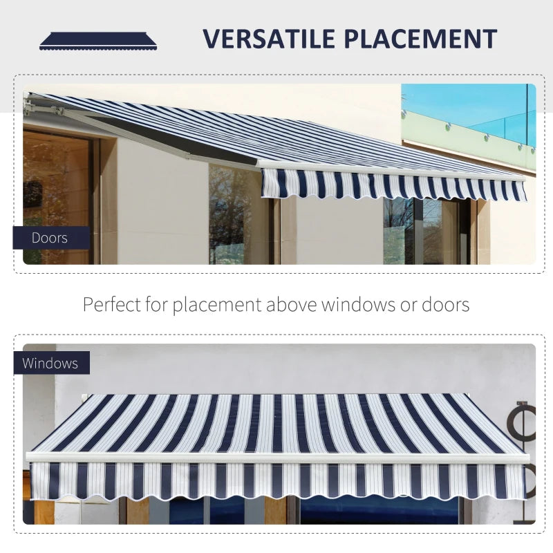 Blue & White Striped Manual Retractable Awning - 3m x 2.5m