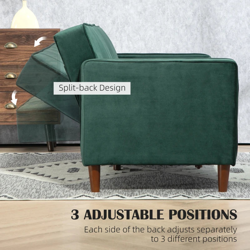 Velvet-Feel Green Three-Seater Sofa Bed for Stylish Living Room Comfort
