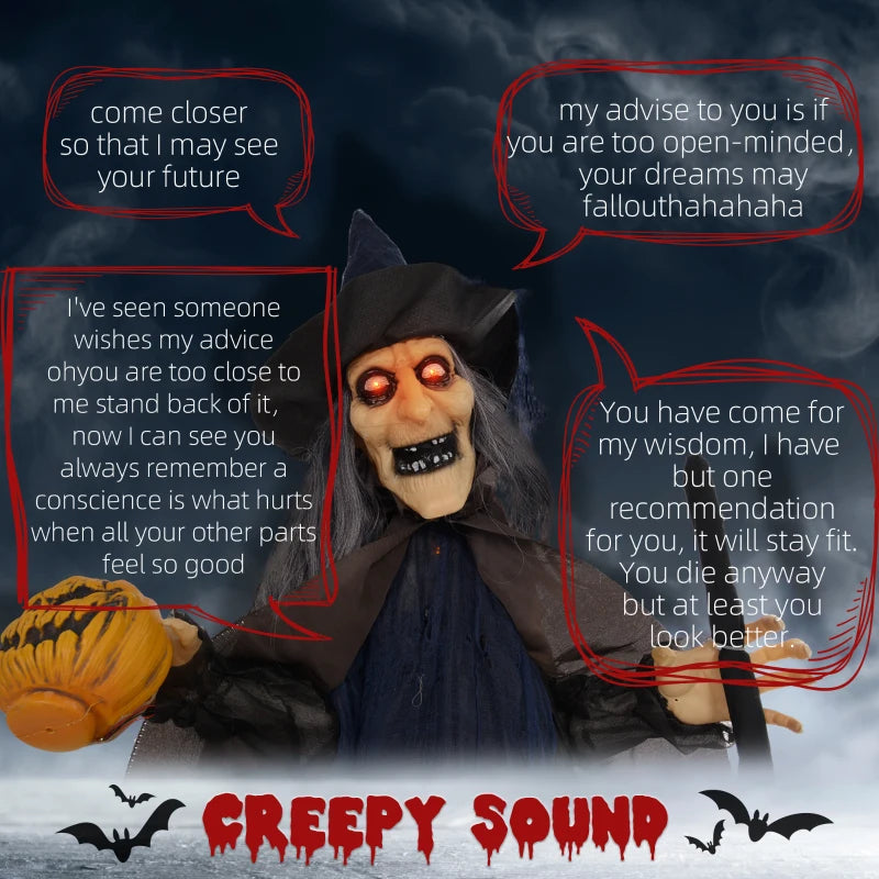 6'2" Halloween Witch Animatronic with Broomstick & Glowing Eyes - Spooky Outdoor Decoration for Haunted House