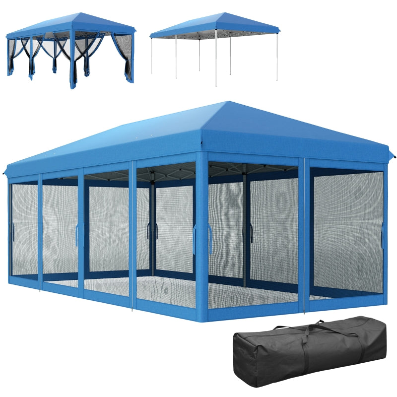 3m x 6m Pop Up Gazebo with Mesh Walls, Outdoor Canopy Tent for Parties & Weddings, Blue