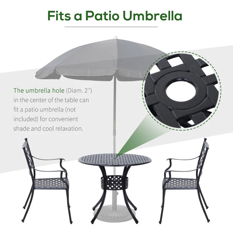 Black 85cm Round Outdoor Dining Table with Umbrella Hole