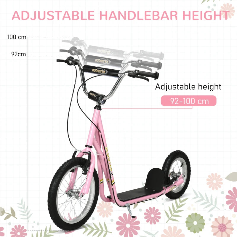 Pink Kids Scooter for Teens - 16" Front Wheel, Adjustable Handlebar, Dual Brakes & Kick Stand - Ages 5+