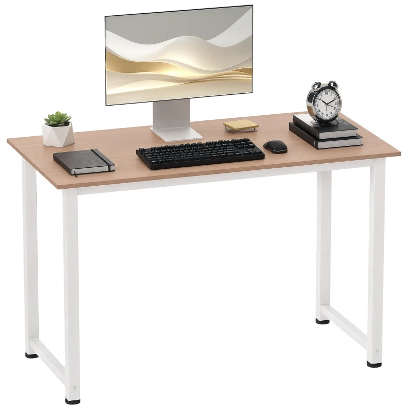 Modern White Computer Desk 120x60cm - Stylish Writing Table Workstation for Home Office & Study with Metal Frame, Easy Assembly