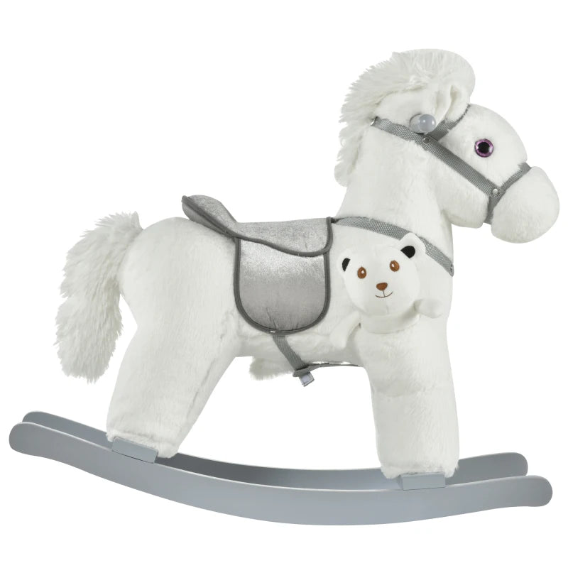 Kids Plush Ride-On Rocking Horse Toy with Realistic Sounds - Soft Plush Rocker for Toddlers 18-36 Months - White