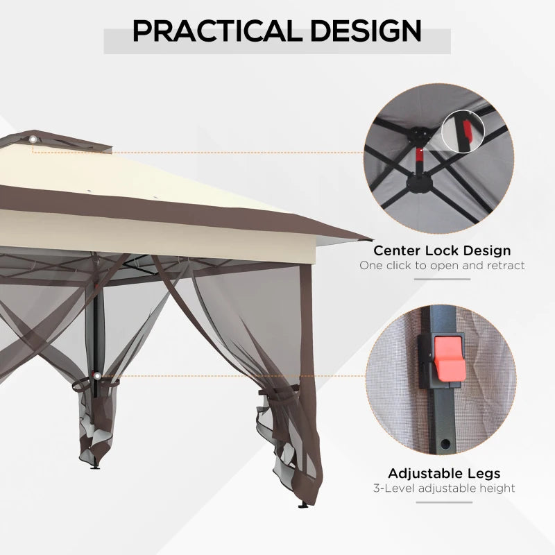 3.6m x 3.6m Khaki Pop Up Gazebo with Netting - Height Adjustable Instant Canopy Party Tent