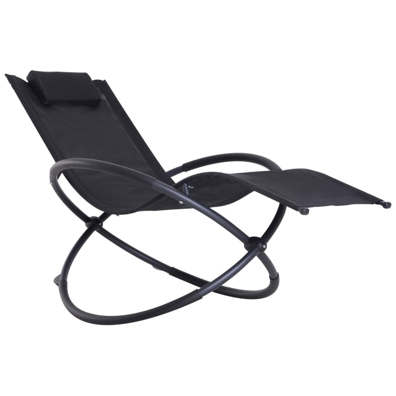 Black Outdoor Zero Gravity Rocking Chair with Pillow