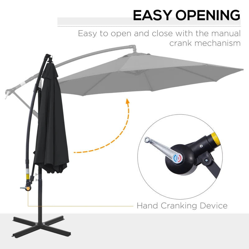 Black 2.45m Overhanging Cantilever Parasol with Cross Base