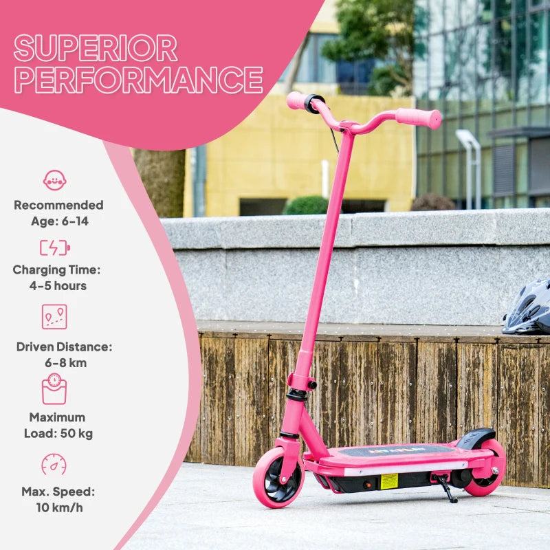 Electric Scooter for Kids Ages 6-14 with Colorful Lights and Pink Design