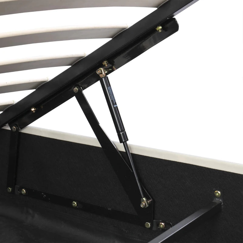 Upholstered Double Bed with Hydraulic Storage & Headboard - Full-Size Beige Bed for Bedding Storage, 210x159x90 cm