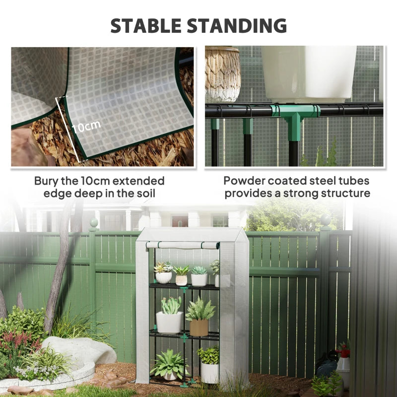 40 x 100cm Three Shelf Steel Frame Greenhouse - White