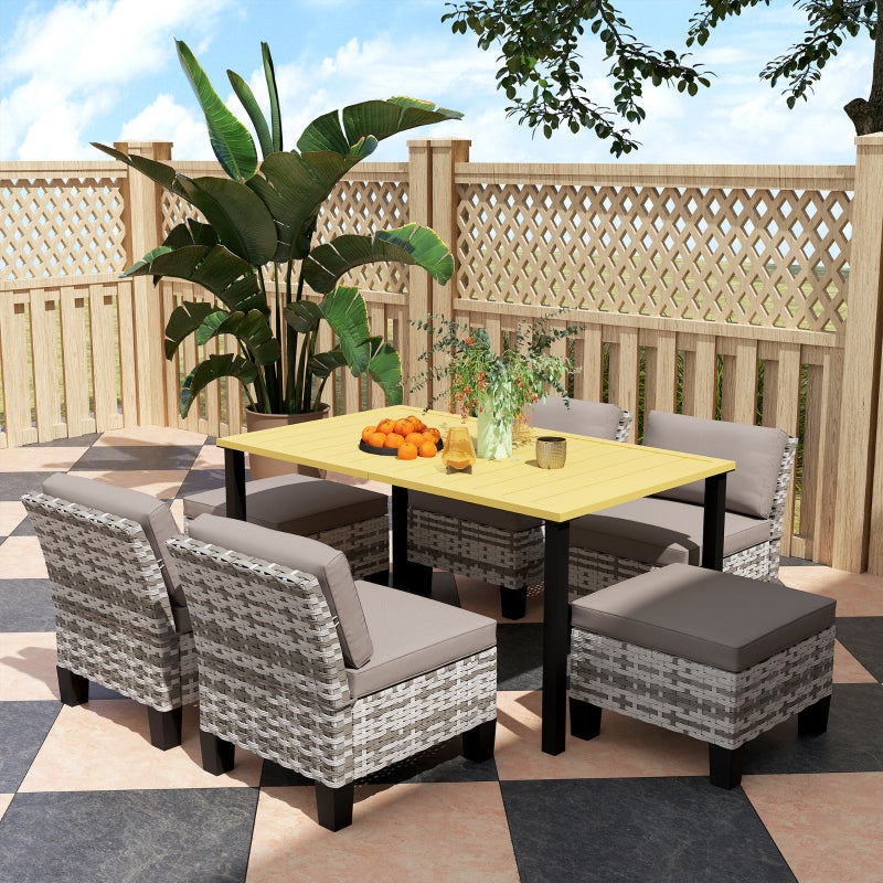 7-Piece Grey Rattan Garden Dining Set with Cushions, Umbrella Hole, Patio Table & Chairs