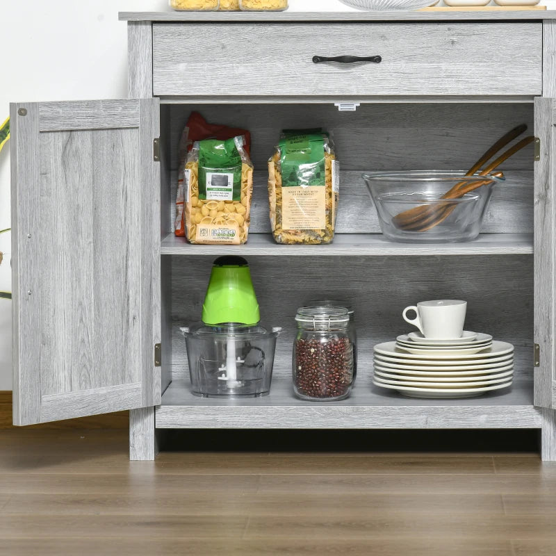 Farmhouse Barn Door Sideboard Storage Cabinet - Grey Grain Coffee Bar for Living Room - Rustic Home Decor
