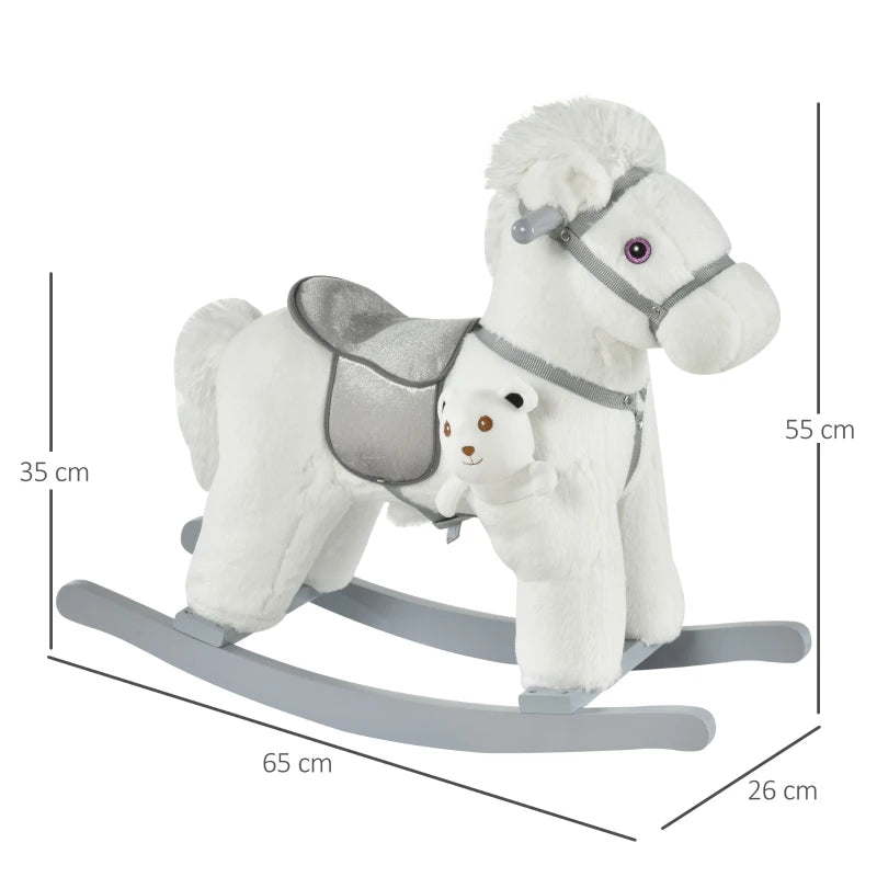 Kids Plush Ride-On Rocking Horse Toy with Realistic Sounds - Soft Plush Rocker for Toddlers 18-36 Months - White