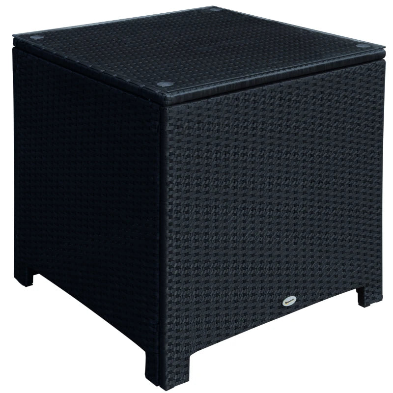 Black PE Wicker Rattan Garden Side Table with Foot Pads