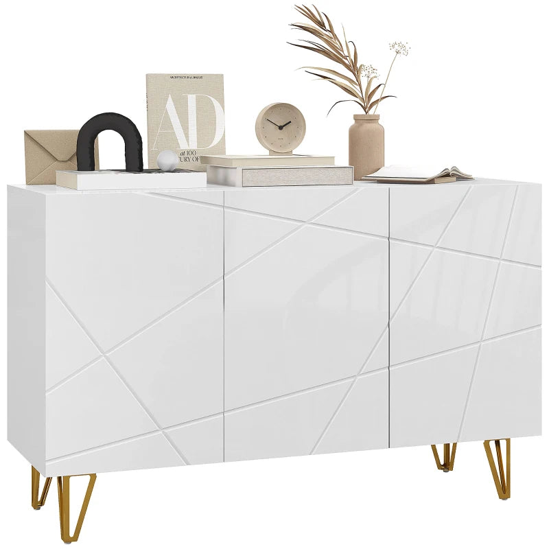 Modern Luxe High Gloss Sideboard with Hairpin Legs in White
