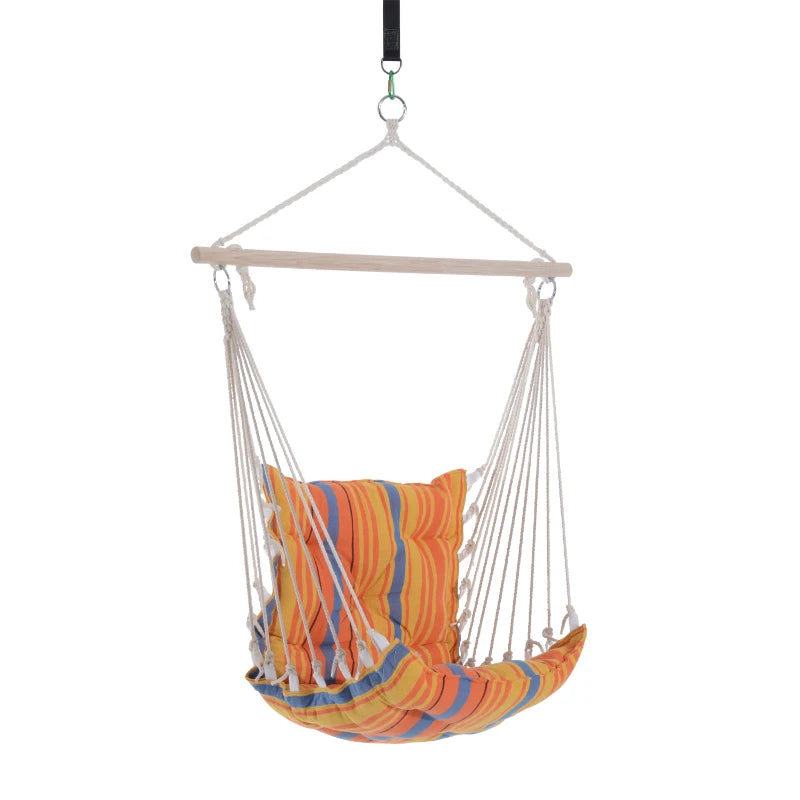 Orange Outdoor Hanging Rope Hammock Chair with Soft Padded Seat