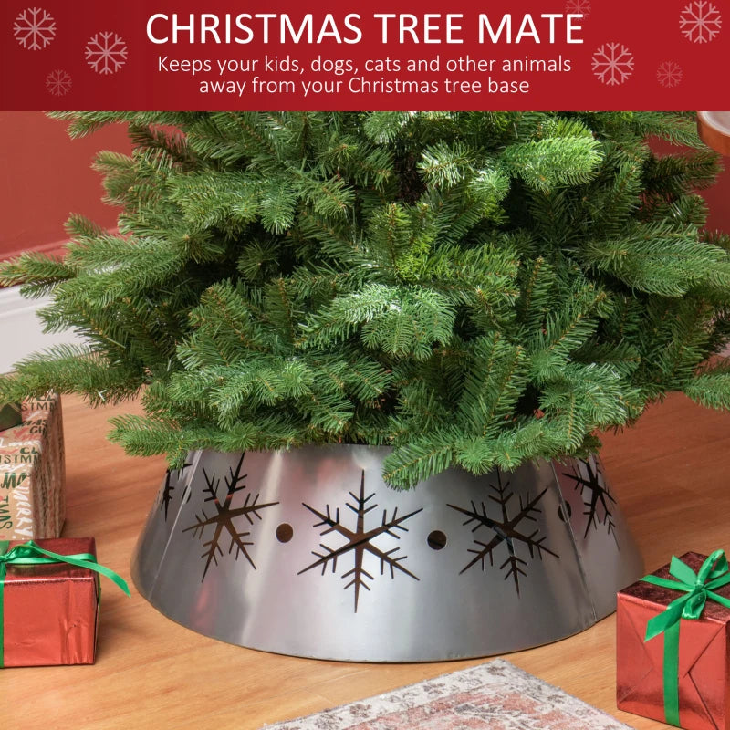 Silver Christmas Tree Collar - 66cm Base Cover with Hollow Snowflake Patterns for Holiday Party Home Decoration