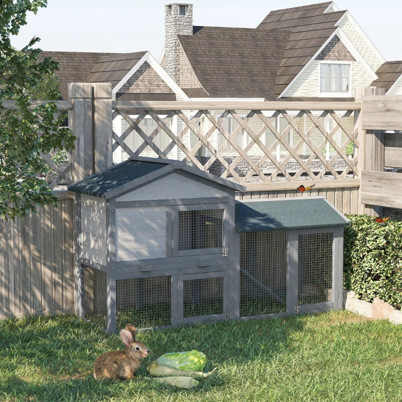 Premium Double Tier Wooden Rabbit Hutch Outdoor - Water-Resistant Roof, Ramp, 147x54x84 cm, Stylish Grey Design