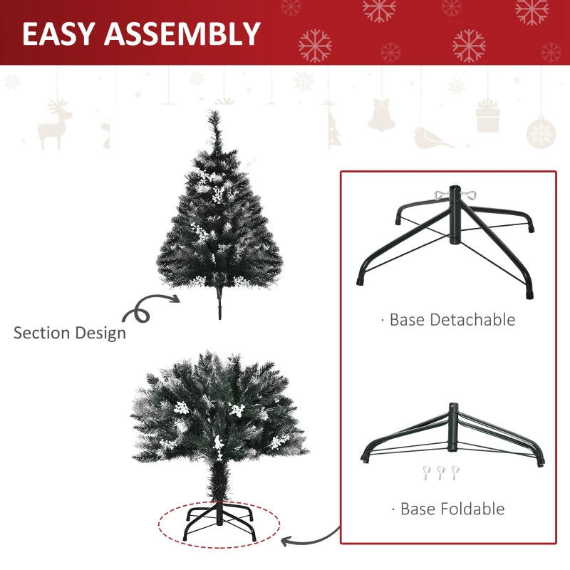 4FT Snow-Dipped Artificial Christmas Tree with White Berries & Star Topper | Indoor Holiday Decoration | Removable Stand