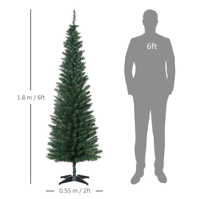 6ft Unlit Pencil Slim Artificial Christmas Tree - Realistic Green Branches with Sturdy Stand for Holiday Decor