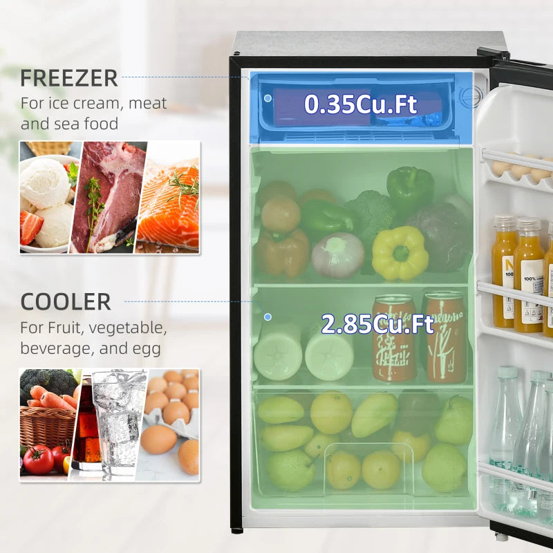 Compact 91L Under Counter Fridge with Chiller Box, Removable Shelf, Reversible Door & Adjustable Legs - Black Mini Refrigerator