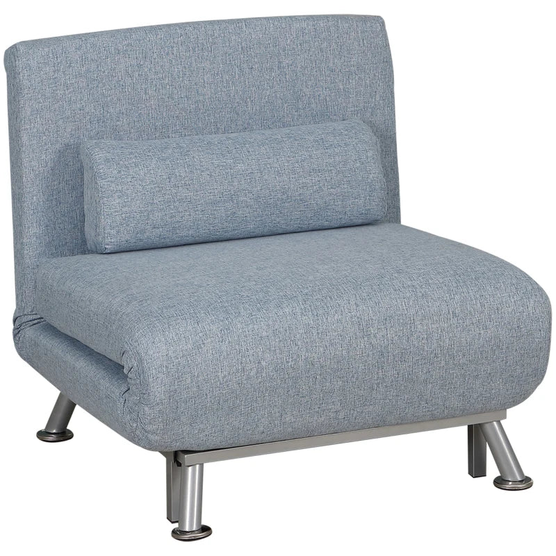 3-in-1 Convertible Linen Chair Bed with Adjustable Backrest and Pillow for Living Room or Bedroom in Sky Blue