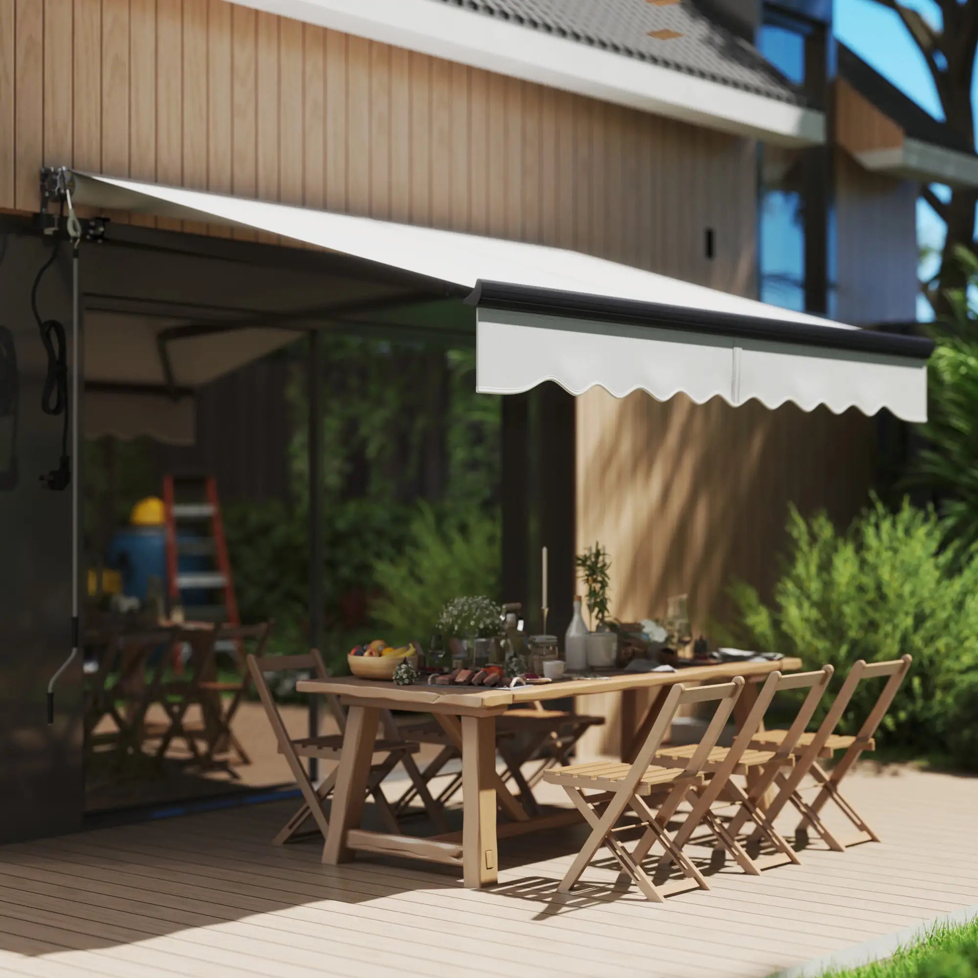 Light Coloured 2.5m x 2m Electric Awning with Remote Controller, Aluminium Frame - Fully Retractable - UV30+ Sun Shade Canopy