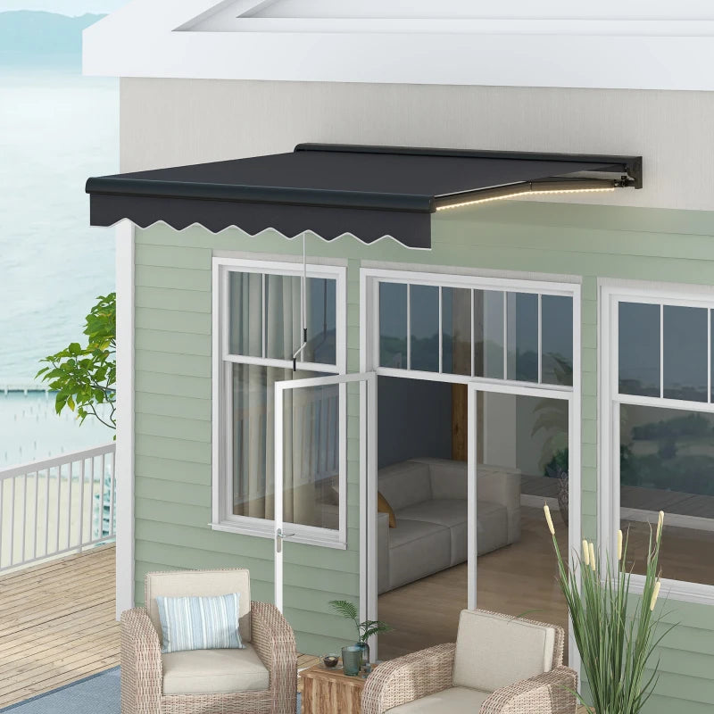 Dark Grey 2.5m x 2m Electric Awning With LED Light Strips