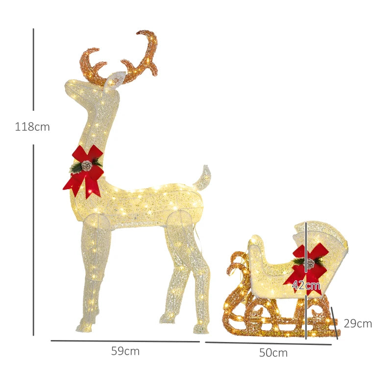 170 LED Light Reindeer and Sleigh Christmas Decoration - Festive Outdoor Holiday Display for Home and Garden