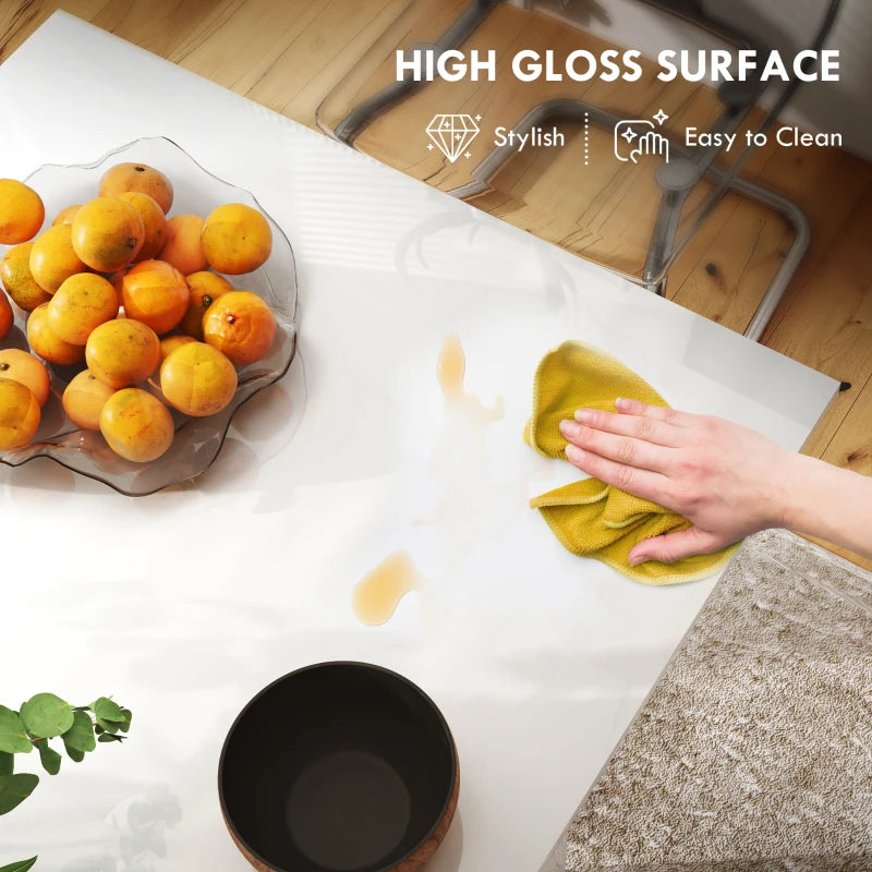 Extendable Six-Person High Gloss White Dining Table - Modern Design for Elegant Dining Rooms