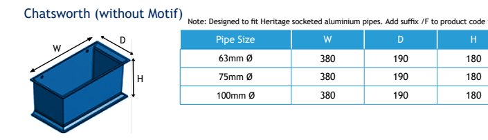 400mm Ornamental Cast Aluminium Rectangular Hopper Head (no motif) - 100x75 Rectangular Spigot - Textured Black