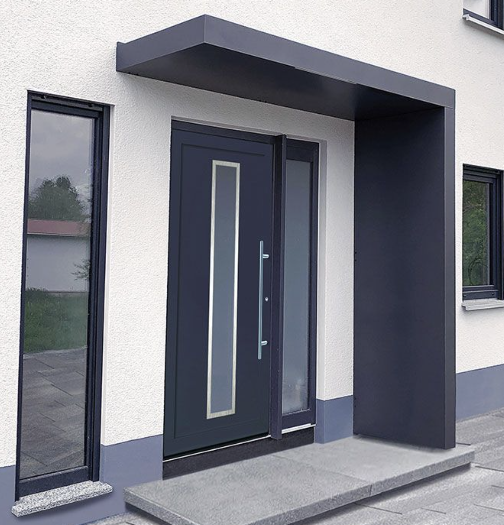 200x90cm Aluminium Canopy With LED Light Strip & Side Panel - Anthracite Grey (Left or Right)