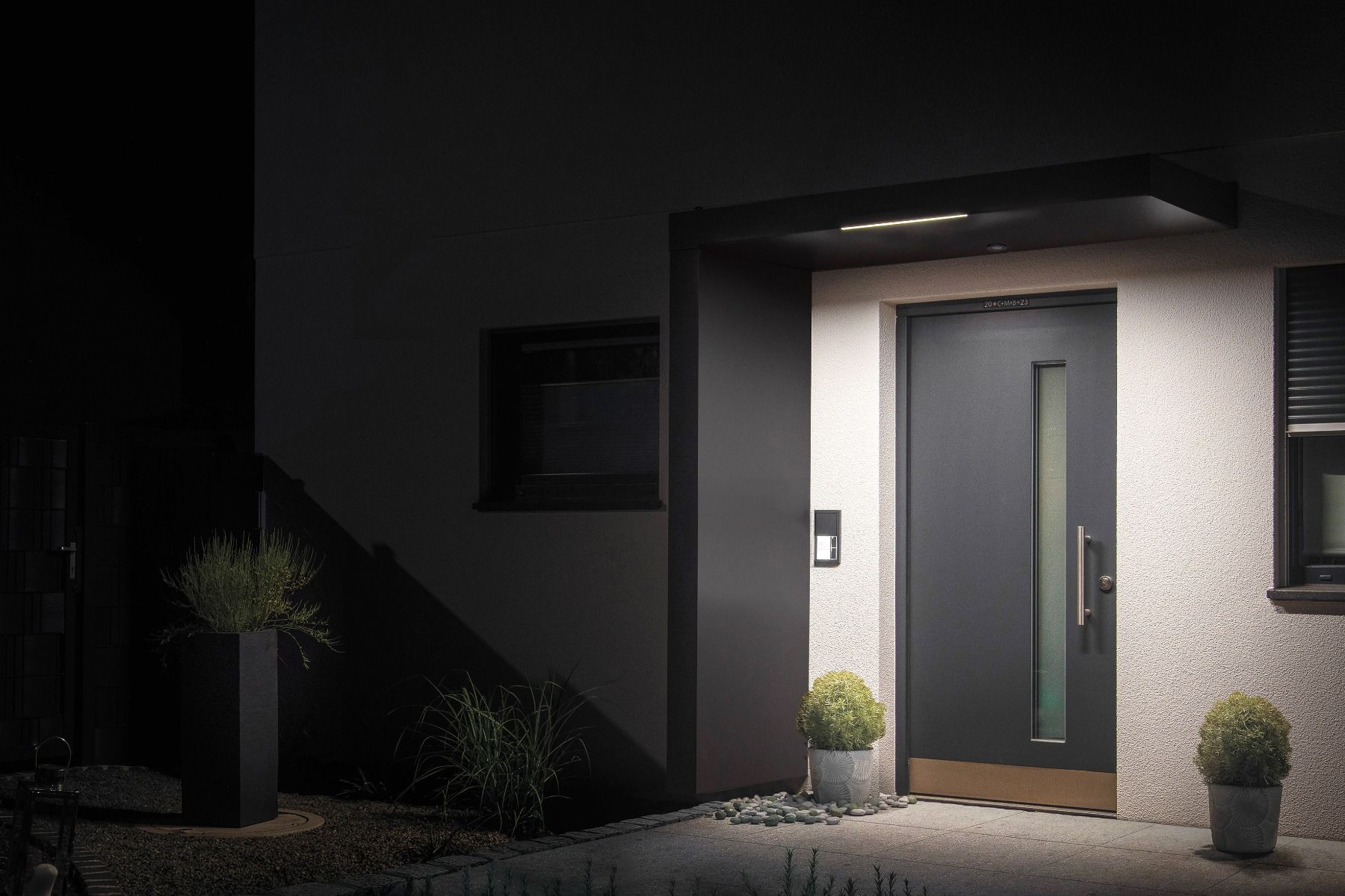 Custom Made 200x90cm - 2.3m High - Aluminium Canopy With LED Light Strip & Side Panel - Black RAL 9005