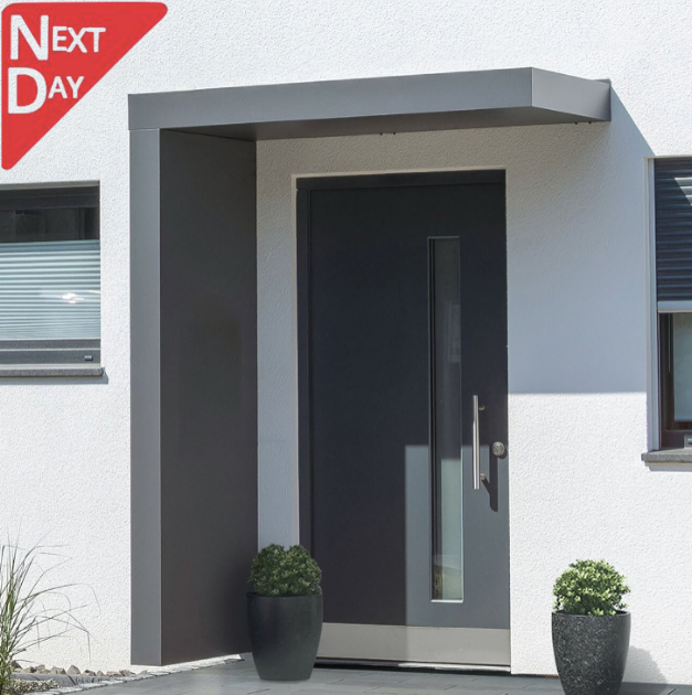 160x90cm Aluminium Canopy With LED Light Strip & Side Panel - Anthracite Grey (Left or Right)