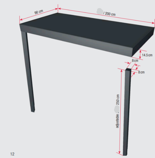 BS200 - 200 x 90cm Aluminium Canopy with 2 Posts and LED Strip-light - RAL 7016 Anthracite Grey