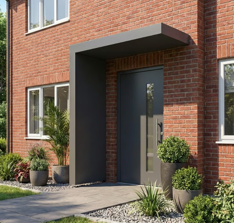 200x90cm Aluminium Canopy With LED Light Strip & Side Panel - Anthracite Grey (Left or Right)