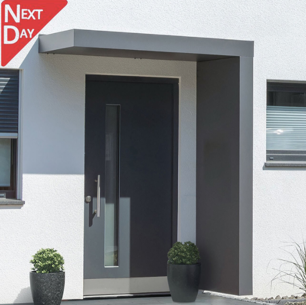 160x90cm Aluminium Canopy With LED Light Strip & Side Panel - Anthracite Grey (Left or Right)