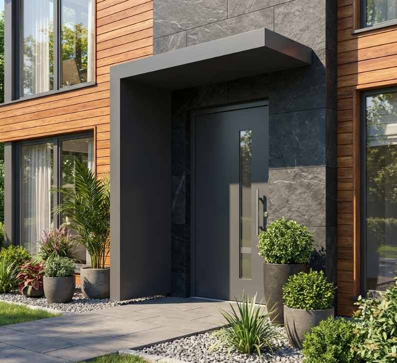 160x90cm Aluminium Canopy With LED Light Strip & Side Panel - Anthracite Grey (Left or Right)